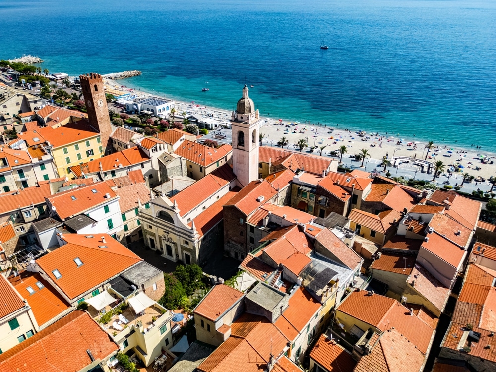 Aerial,View,Of,Noli,On,The,Italian,Riviera,In,The