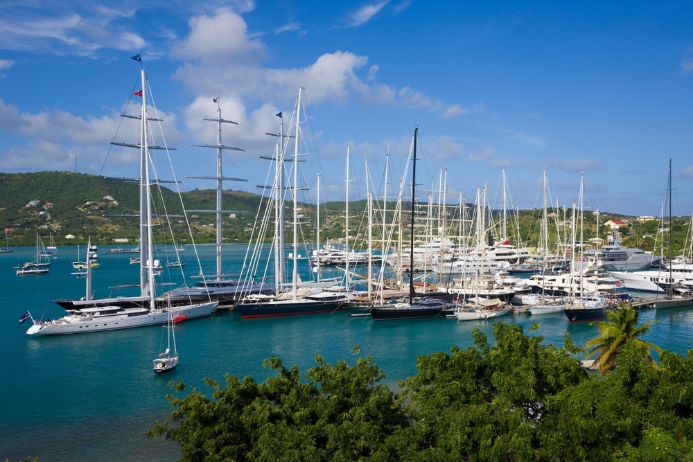 Yachts,Moored,In,English,Harbour,,Nelson's,Dockyard,,Antigua,,Leeward,Islands,