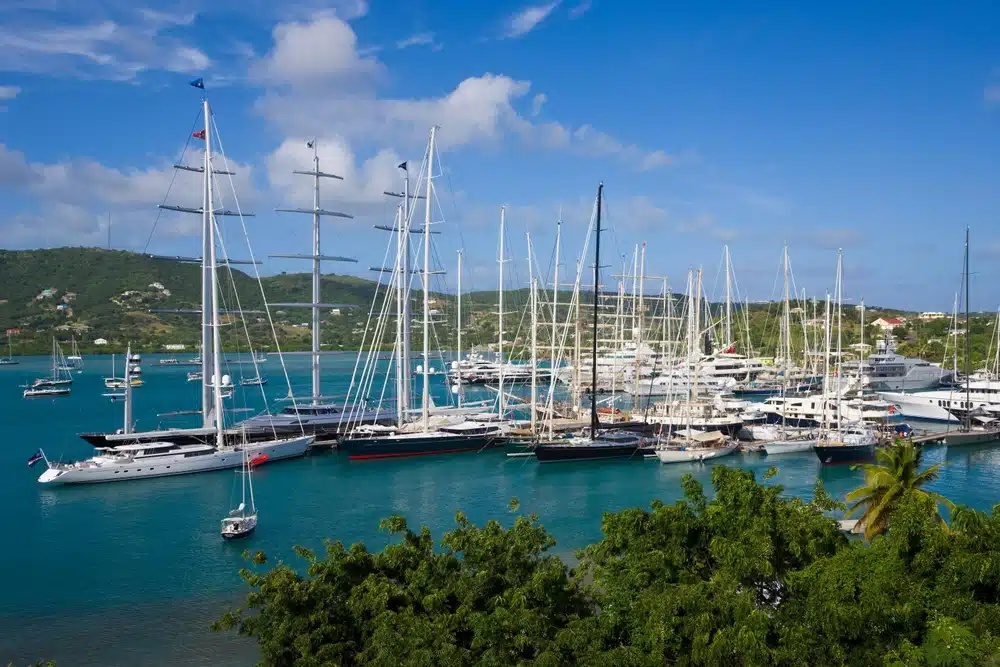 Yachts,Moored,In,English,Harbour,,Nelson's,Dockyard,,Antigua,,Leeward,Islands,