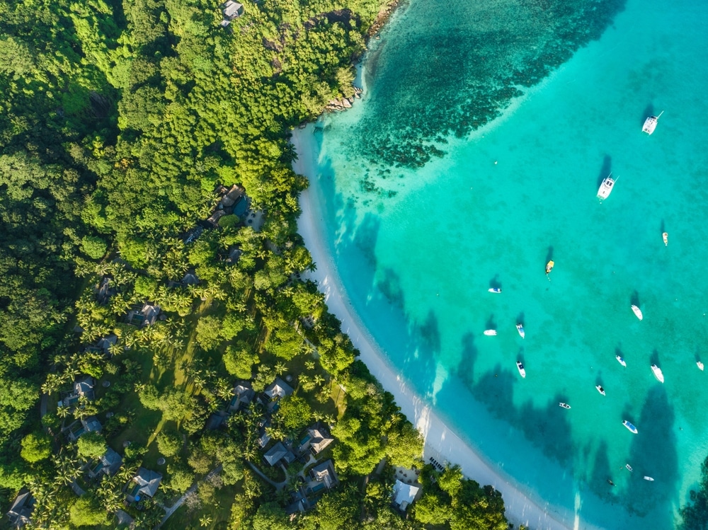 Aerial,View,,Seychellen,,Mahe,,Port,Glaud,And,Port,Launay,Beach