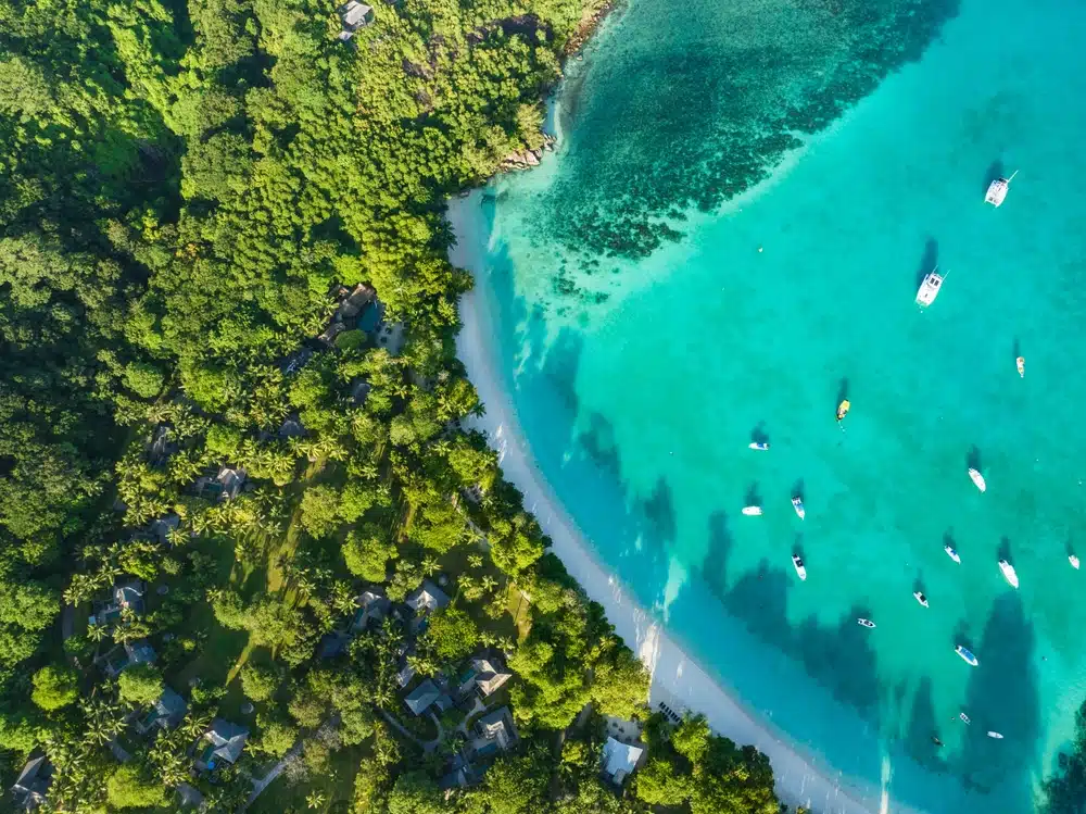 Aerial,View,,Seychellen,,Mahe,,Port,Glaud,And,Port,Launay,Beach