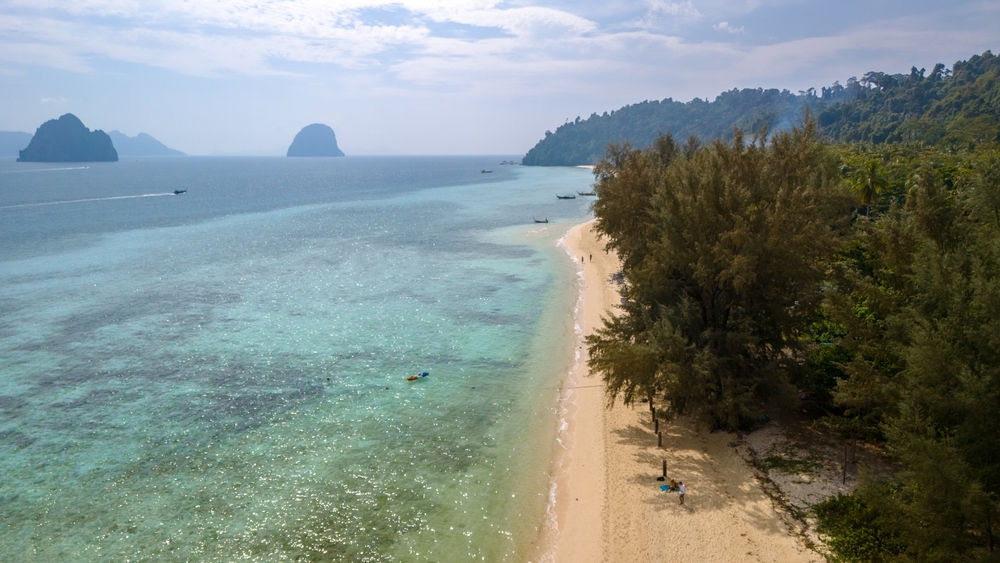 Drone,Aerial,View,At,Koh,Ngai,Island,With,Palm,Trees