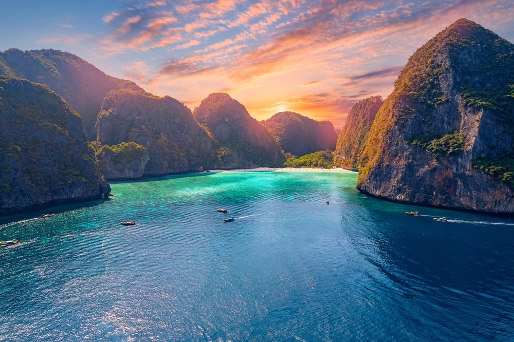 Aerial,Top,View,Tropical,Island,Phi,Phi,Leh,With,Maya