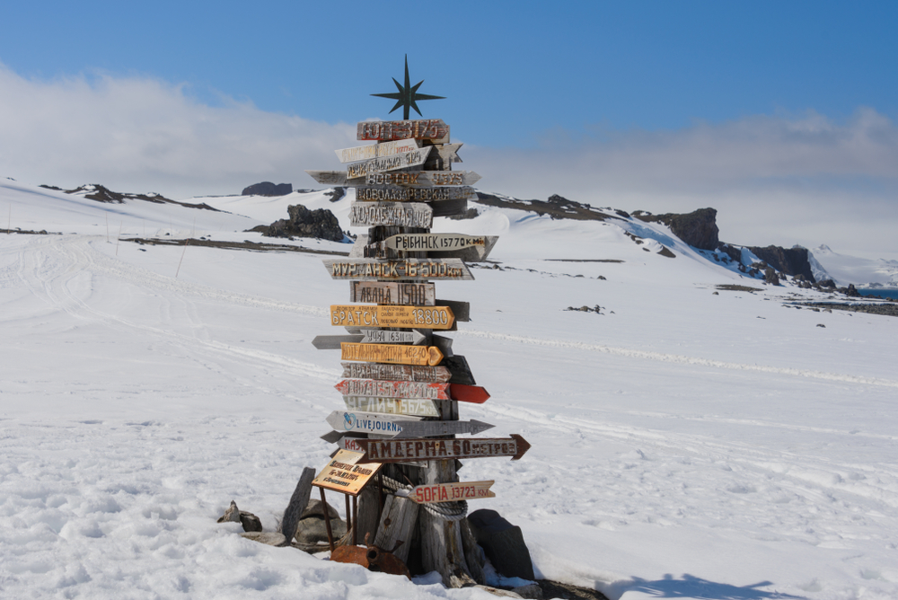 Direction,Signpost,With,Distance,To,Many,Different,Cities,In,Bellingshausen
