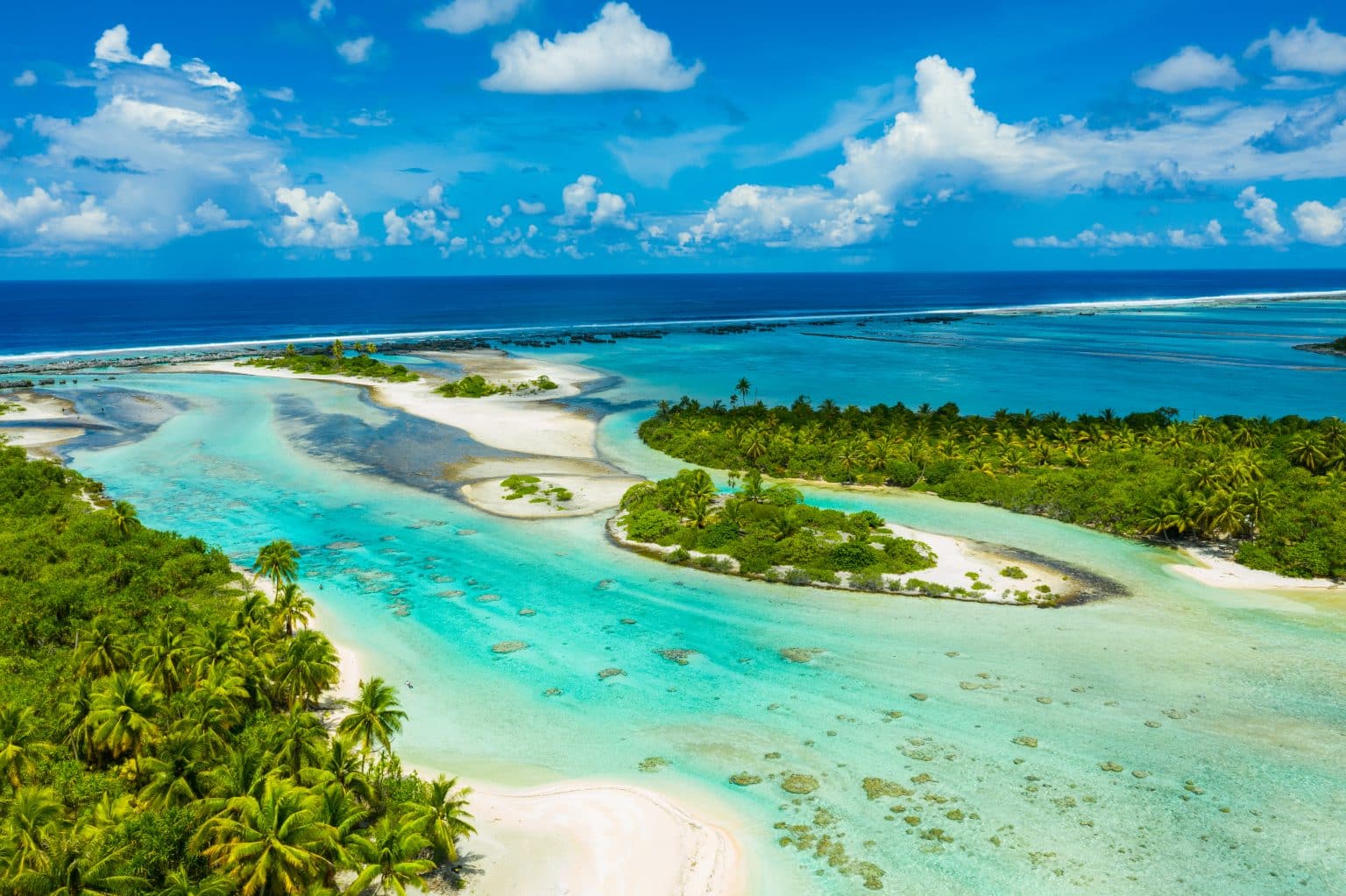 Rangiroa,Aerial,Drone,Video,Of,Atoll,Island,Motu,And,Coral