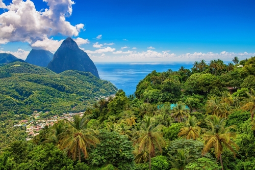 The,St,Lucia,Island,With,Green,Hills,,Rocks,,And,Tropical